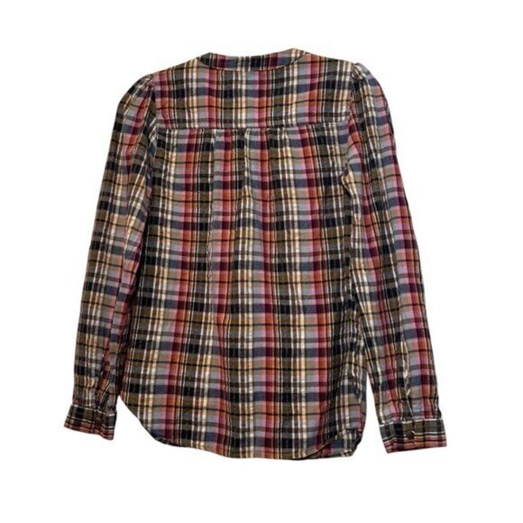 Anthropologie Pilcro XS Plaid Buttondown Blouse Long Sleeve Top Neck Tie Western - Picture 2 of 7